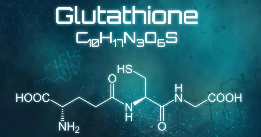 glutathione chemical structure with white text